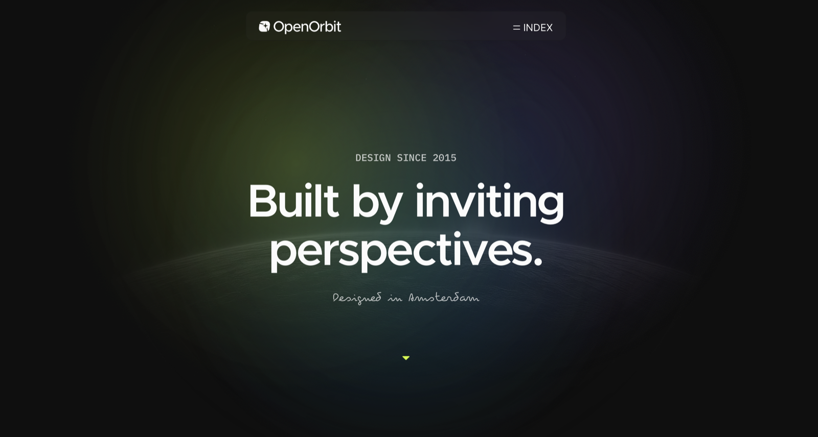 OpenOrbit Studio website featuring the message Built by inviting perspectives